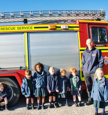 Group of children with Fire Engine